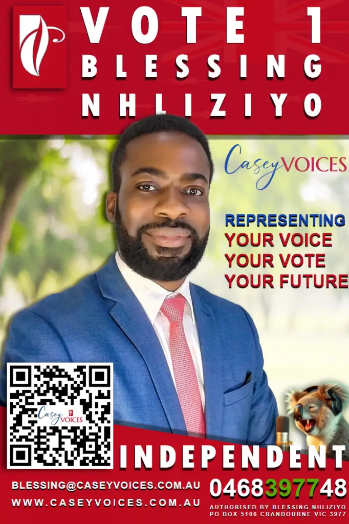 Casey Voices - Your Voice Matters - VOTE 1 For Blessing Nhliziyo to be the next counsellor of Cranbourne Gardens Ward at the City Of Casey Council Elections October 2024 - Cranbourne Gardens Ward